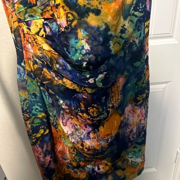 Suzi Chin For Maggy Boutique Abstract Watercolor Print Sheath Silk Dress‎ Size 6 - Picture 4 of 11